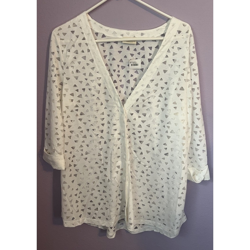 Perseption Concept Women's White Sheer Coverup Button Up Top Size Medium New‎